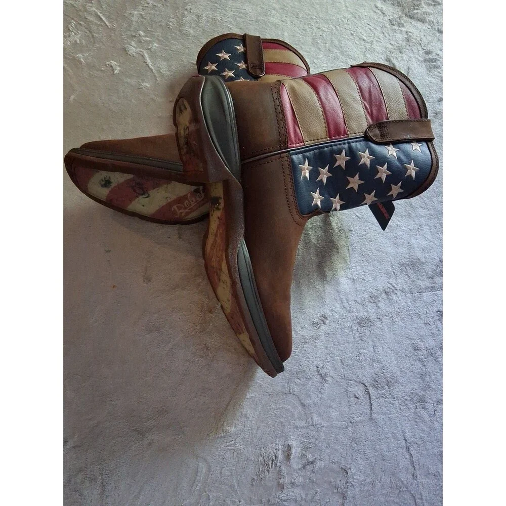 Durango Rebel Patriotic Men Size 11 Pull-On Brown Western Flag Boots